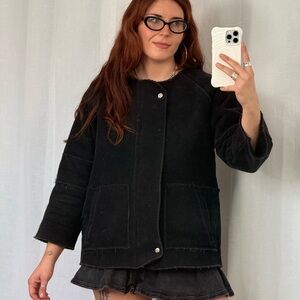 unif black corduroy sherpa-lined jacket